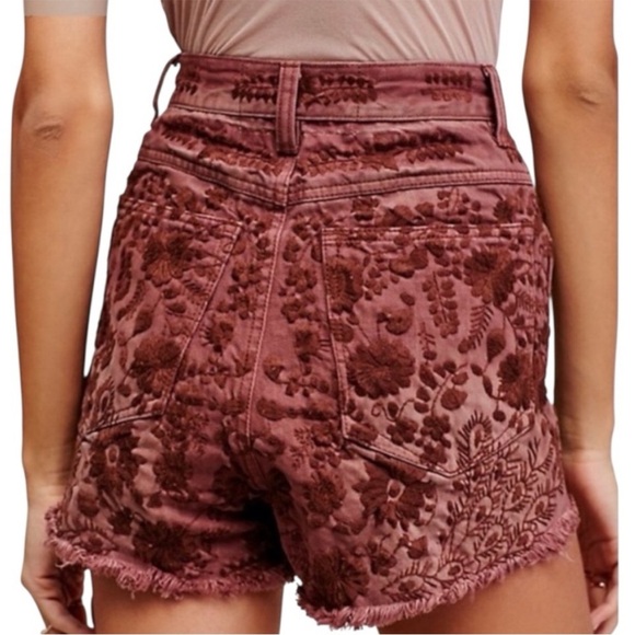 Free People Shorts Womens 25 Etienne Field High Waist Boho Embroidered Festival - Picture 5 of 13